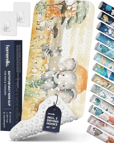 Miniatura 20 de Homerella - Alfombrilla de baño antideslizante y antideslizante para niños, 40 x 16 pulgadas, sin BPA, incluye 2 ganchos, tapete de ducha lavable