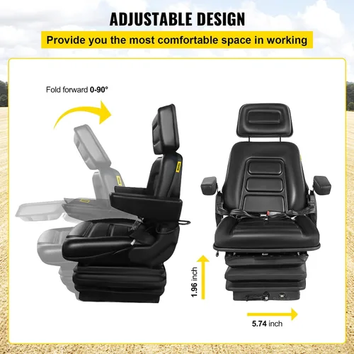 Miniatura 3 de VEVOR Asiento de suspensión con respaldo ajustable, reposacabezas y reposabrazos, asiento de carretilla elevadora con rieles deslizantes, plegable