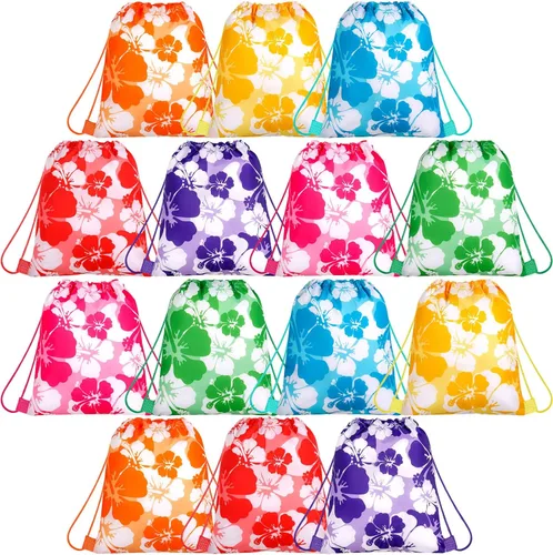 Teling Bolsas de recuerdo de fiesta de hibisco con cordón, bolsas de regalo tropicales para cumpleaños, baby shower, paquetes de recuerdos de fiesta