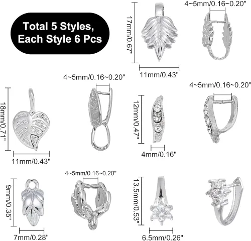 Miniatura 5 de SUPERFINDINGS 30 piezas de latón colgante de pellizco 5 estilos de diamantes de imitación Ice Pick Pellizca Pellizco de Platino Broche de Joyería