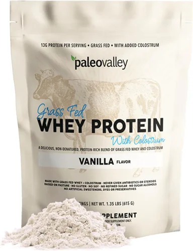 Miniatura 7 de Paleovalley Proteína de suero en polvo 100% alimentada con pasto con calostro, 30 porciones, chocolate, 0.53 onzas de proteína, construcción