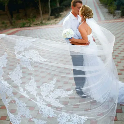 Miniatura 3 de Dreamyn Novia de encaje velo de novia 1 nivel 118 pulgadas blanco largo catedral longitud Veli novia tul accesorios para el pelo con peine mental