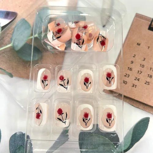 Miniatura 5 de Uñas cortas a presión, uñas postizas acrílicas brillantes, puntas de uñas blancas de cobertura completa, reutilizables, con forma de ataúd, uñas