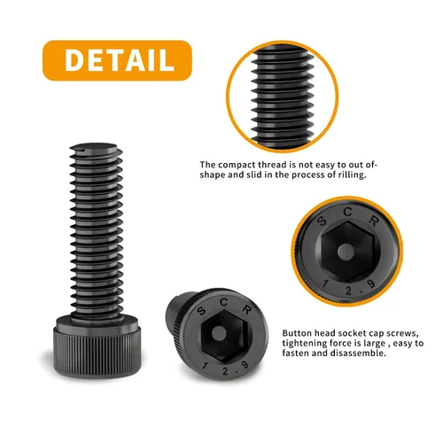 Miniatura 4 de Tornillos de cabeza de botón M6 x 0.315 in, 0.472 in, 0.630 in, 0.787 in, 0.984 in, cabeza de botón, acero de aleación de grado 10.9, unidad