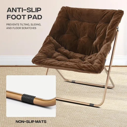 Miniatura 8 de Cómoda silla con platillo, silla de sala de estar, silla plegable acolchada suave de piel sintética, cómoda silla cuadrada de luna para sala