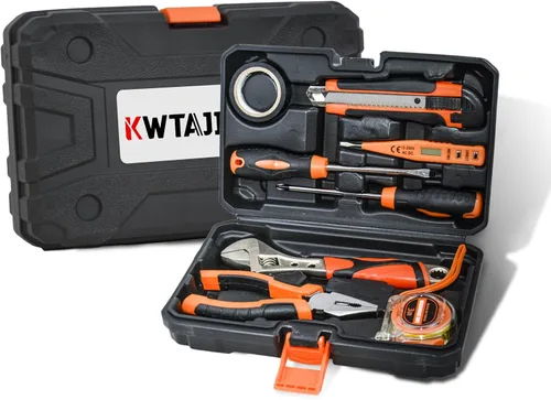 Kit de herramientas manuales para el hogar y caja de herramientas portátil que incluye llave, cuchillo utilitario, destornillador. Juego de