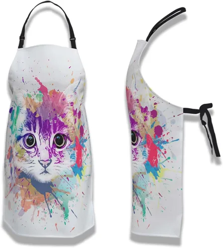 Miniatura 6 de Delantal de Ama de Casa para Mujeres Gato Colorido Abstracto Divertido Delantales para Hombres para Cocina Cocinar Restaurante BBQ Pintura