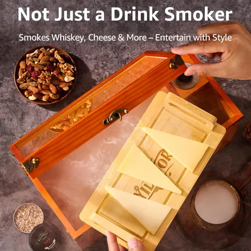Miniatura 6 de Kit de fumador a la antigua – Caja de regalo de madera premium para whisky y cócteles, fumador eléctrico de 2 en 1 para bebidas y alimentos