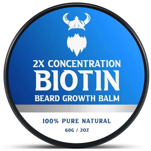 Bálsamo para barba con biotina para hombres y cera acondicionadora para barba - Hecho con aceite de ricino, ingredientes naturales y orgánicos -