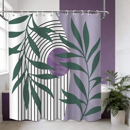 Miniatura 49 de Cortina de ducha bohemia en negro y gris, cortinas de ducha modernas de mediados de siglo negro y gris para baño, juego de tela impermeable