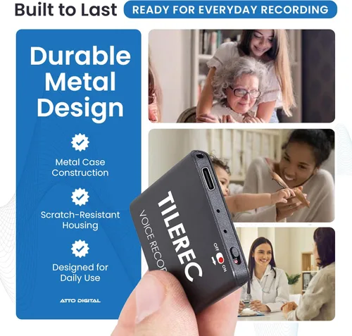 Miniatura 6 de TileRec Grabadora de audio activada por voz, dictáfono digital de 64 GB con reproducción, USB-C, caja de metal, grabadora portátil para reuniones