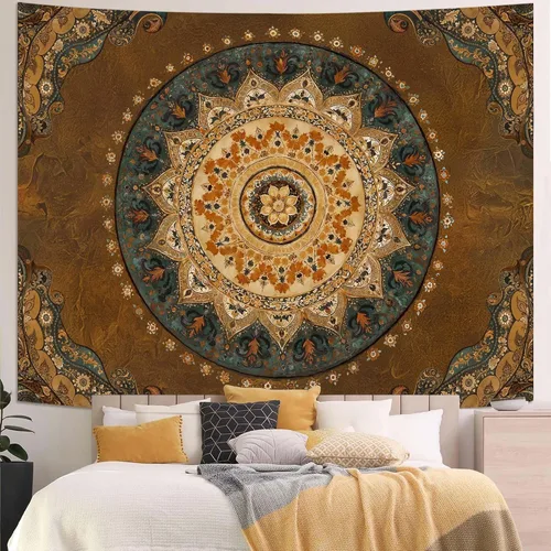 Miniatura 35 de Accnicc Tapiz bohemio con mandala floral para dormitorio, tapiz de pared con flores bohemias, pequeño, acuarela, azul, blanco, hippie, indio
