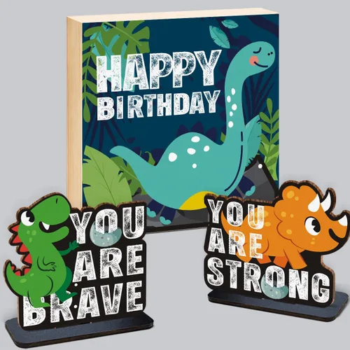Miniatura 53 de Juego de 3 piezas de dinosaurios con signo de número de 2º cumpleaños, decoración de mesa de dinosaurios para niños y niños de 2º cumpleaños