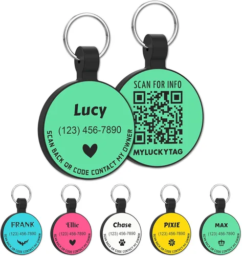 MYLUCKYTAG Identificación de mascota con código QR de silicona silenciosa | Etiqueta personalizada para collar de perro y gato | Perfil en línea con
