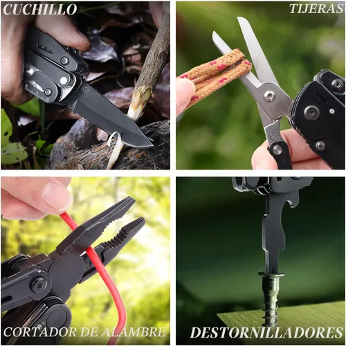 Miniatura 5 de RoverTac, navaja multiuso de bolsillo, cuchillo táctico para campamento y supervivencia, regalos para hombres, papá, esposo, multiherramienta de 18