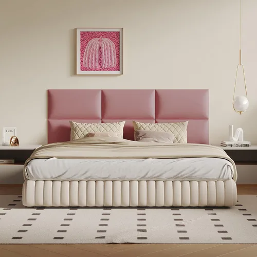 Miniatura 20 de Cabecero de palo color beige - Juego de 6 paneles montados en la pared para camas tamaño Queen, 61 x 30 cm, cabecero decorativo de fácil instalación
