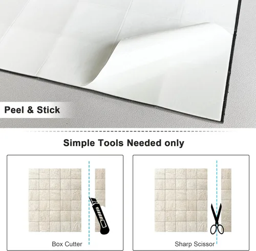 Miniatura 7 de BeNice Adhesivos de pared gruesos de mosaico de piedra autoadhesiva para cocina, azulejos en muro de baño, 12 x 12 pulgadas (beige, 10 hojas)