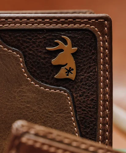 Miniatura 4 de HoJ Co. - Cartera larga plegable para hombre Cartera de Rodeo Cuero de grano completo Regalo de cazador de ciervos Adorno de ciervo de latón