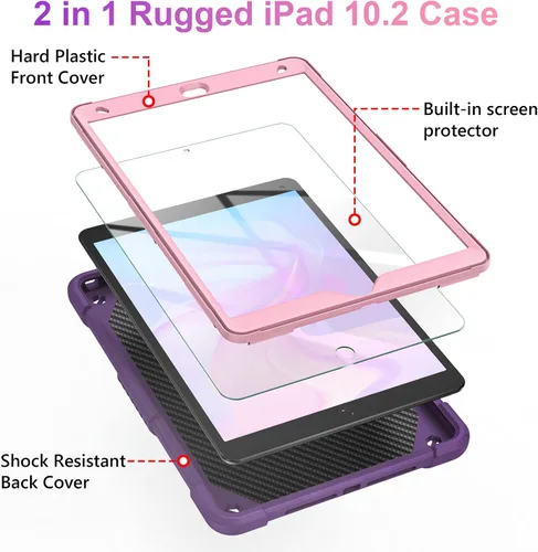 Miniatura 3 de VOFUOE Funda para iPad de 9ª, 8ª y 7ª generación, con protector de pantalla, soporte de mariposa, correa para el hombro, llavero para iPad 10.2