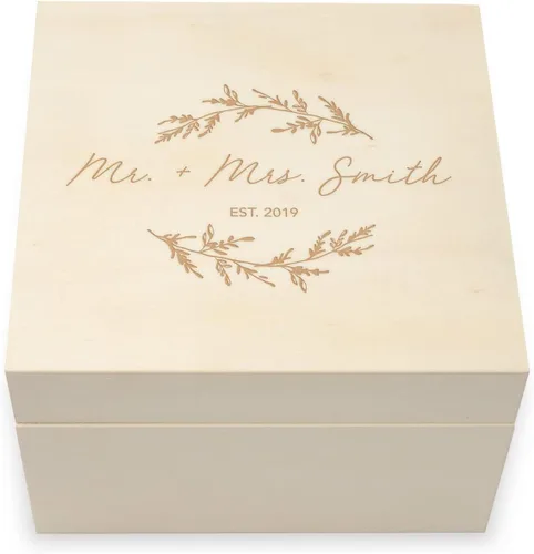 Miniatura 10 de WEDDINGSTAR Caja de regalo de recuerdo de madera grabada personalizada con tapa extraíble - fuente de bloque