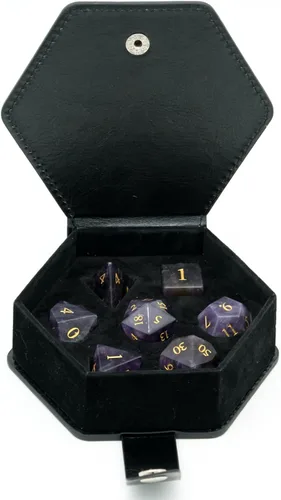 Miniatura 8 de UDIXI Juego de dados de piedras preciosas de amatista, dados DND de piedra de cristal D&D con estuche de regalo para juegos de rol y juegos de mesa