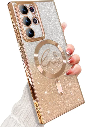 Miniatura 244 de ZONRW - Funda para Samsung Galaxy S22 Ultra magnética, para mujeres y niñas, cubierta trasera suave, lujosa, con corazón de amor, bling, degradado