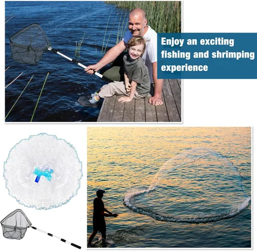 Miniatura 6 de 6 trampas de red de pesca plegables portátiles, trampa para cangrejos, trampa para pececillos, red de aterrizaje de pesca con mango de caña