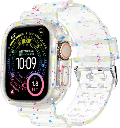 Miniatura 80 de DABAOZA - Correa compatible con Apple Watch de 49 mm, 46 mm, 45 mm, 44 mm, 42 mm, 41 mm, 40 mm, 38 mm, con protector, correa de TPU brillante