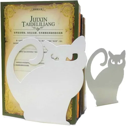 Miniatura 10 de Winterworm Lindo y encantador gato persa antideslizante de hierro grueso sujetalibros organizador de libros para biblioteca, escuela, oficina, Negro