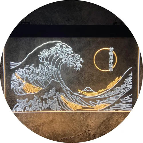 Miniatura 10 de Letrero de neón LED The Great Wave Off Kanagawa, letrero japonés de Katsushika Hokusai clásico, arte de pared para habitación, letreros de luz