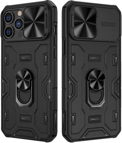 Miniatura 12 de VEGO Funda con soporte para iPhone 13 Pro Max / 12 Pro Max de 6.7 pulgadas con cubierta deslizante para lente, soporte de anillo giratorio de 360