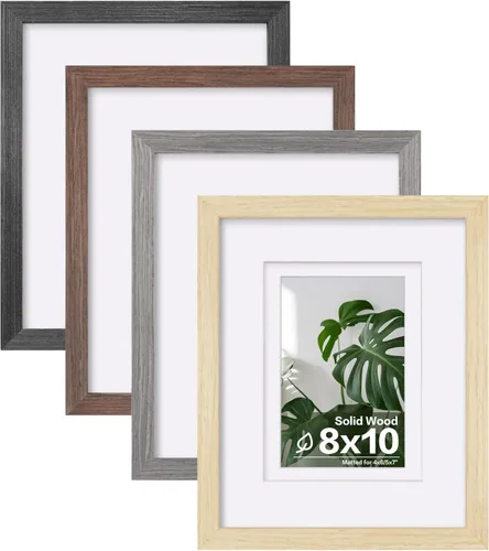 Miniatura 68 de Egofine - Juego de 4 portarretratos 8 x 10 pulgadas de madera maciza y cubierta de plexiglás de 4 x 6/5 x 7 pulgadas con paspartú u 8 x 10 pulgadas