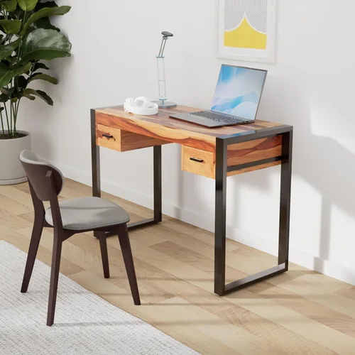 Miniatura 2 de vidaXL Escritorio, escritorio de pie para computadora con cajón, escritorio de oficina en casa con marco de acero, mesa de estación de trabajo