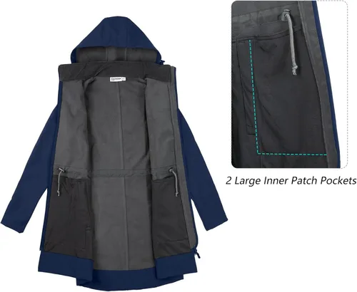 Miniatura 4 de 33,000ft Chaqueta de Lluvia Impermeable para Mujer de Softshell Largo con Capucha y Forro de Forro Polar, Cortavientos