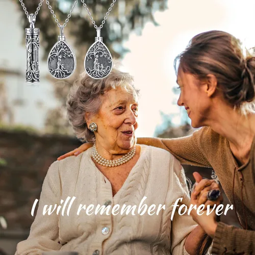 Miniatura 71 de Collar con colgante de urna de cenizas de cremación y árbol de la vida para mujer, plata de ley US1