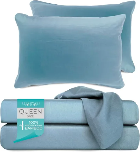 Miniatura 20 de BedVoyage Sábanas refrescantes tamaño Queen – Viscosa de bambú, juego de sábanas para personas que duermen con calor, bolsillo profundo de 18 Marfil