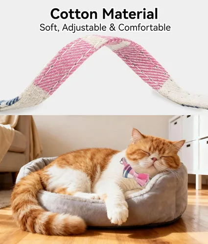 Miniatura 4 de Joytale Collar de gato mejorado con campanas, collares de gato separables con corbatín, 1 paquete de collares de gatito de cuadros de seguridad