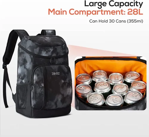 Miniatura 7 de TOURIT - Mochila de hielera térmica ligera a prueba de fugas para 30 latas, para hombres y mujeres 01-teñido negro