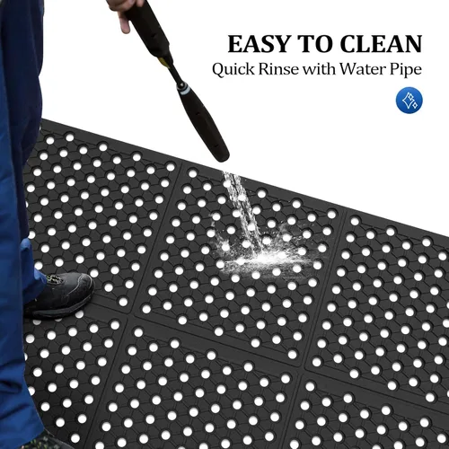 Miniatura 4 de ROVSUN Rubber Floor Mat with Holes, 3x20 FT Hollow Large Mat Roll, Anti-Fatigue/Non-Slip Drainage Mat, for Industrial Kitchen Restaurant Bar