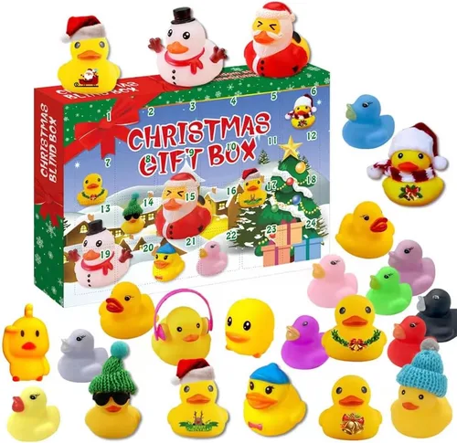 Miniatura 8 de Calendario de Adviento 2025, patos de goma, juguetes de baño, caja ciega de Navidad, patos de juguete, mini patos para niños, niñas, decoración