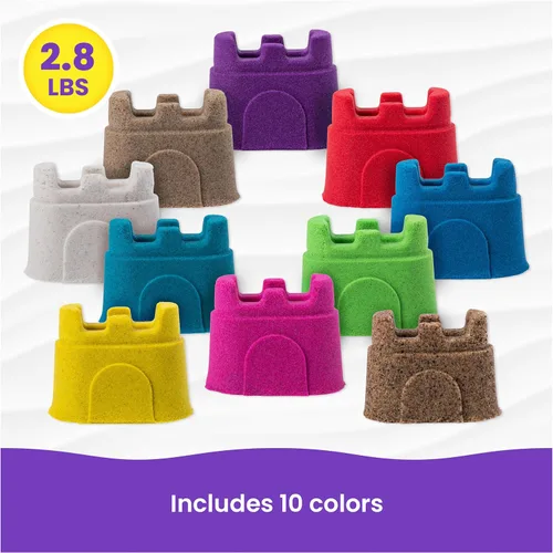 Miniatura 5 de Kinetic Sand, paquete de 10 contenedores de castillo de 10 colores de arena de juego para recuerdos de fiesta, bolsas de regalo, regalos