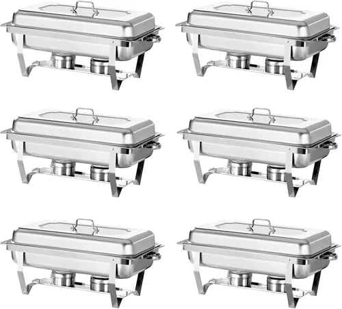 Juego de Platos Calentadores Buffet Set 6 Piezas 8QT Acero Inoxidable Calentador de Alimentos Chafer Juego Completo con Bandeja de Agua, Soporte de