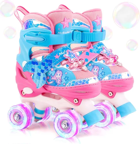 Patines de Sirena para Niñas, MoSoulais 4 Tamaños Ajustables con Ruedas Iluminadas para Niños Pequeños, Patines para Mujeres Principiantes