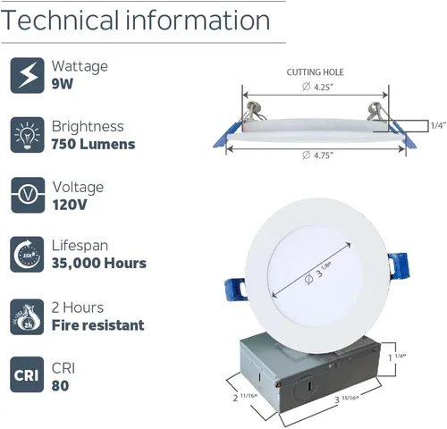 Miniatura 2 de Nadair Paquete de 12 luces LED empotrables ultra delgadas de 4 pulgadas, 9 W, 750 lúmenes, 3000 K (blanco cálido), ribete blanco y negro incluido