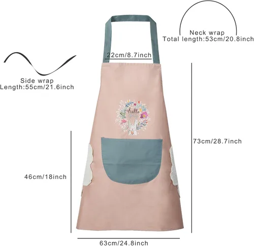 Miniatura 5 de DILLMAN Delantal de cocina para mujer con bolsillos para limpiar las manos, bolsillo grande, limpieza a mano, impermeable para cocinar y hornear Rosa