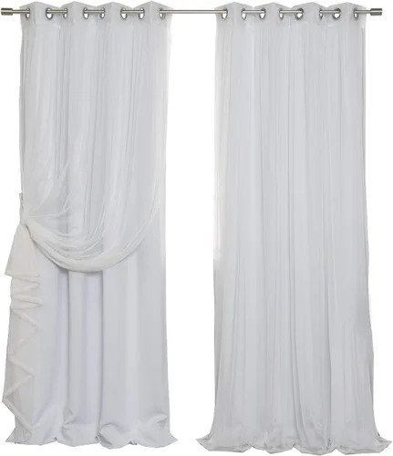 Miniatura 15 de Best Home Fashion Mix and Match - Juego de 4 cortinas de tul transparente y opacas, con ojales de acero inoxidable y níquel Rosa empolvado
