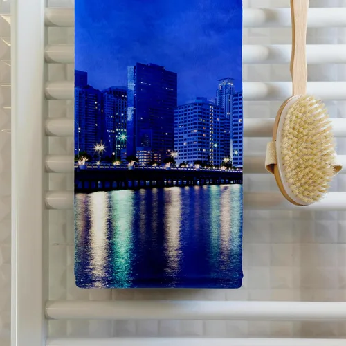 Miniatura 2 de 3dRose USA, Florida, Miami, City Skyline from Brickell Key, Dawn. 22x30 Bath Hand Pool Towel
