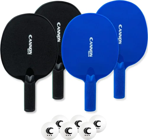 Cannon Sports Unbreakable Table Tennis Paddle Set - 4 Rackets with 6 Pack of 3-Star Table Tennis Balls – Portable Set for 4 Players