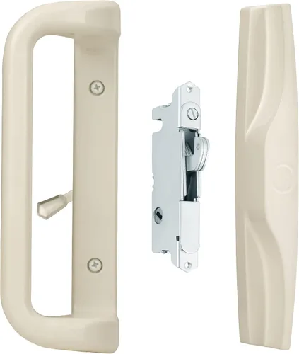 Juego de manijas de puerta de patio de color beige House Guard con cerradura de mortaja, adecuado para reemplazar cerraduras de puertas correderas
