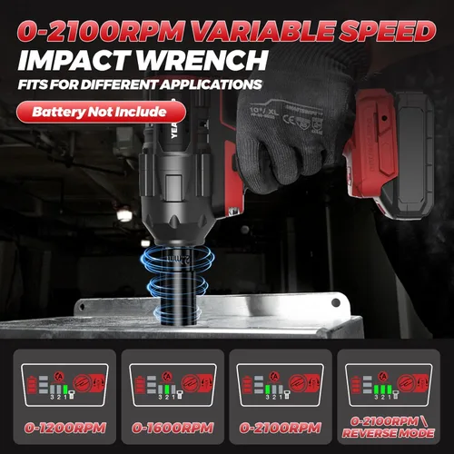 Miniatura 5 de Llave de impacto inalámbrica de 1/2 pulgada para batería Miwaukee de 18V, 900 pies-libras (1200 N.m), atornillador de impacto sin escobillas con 4